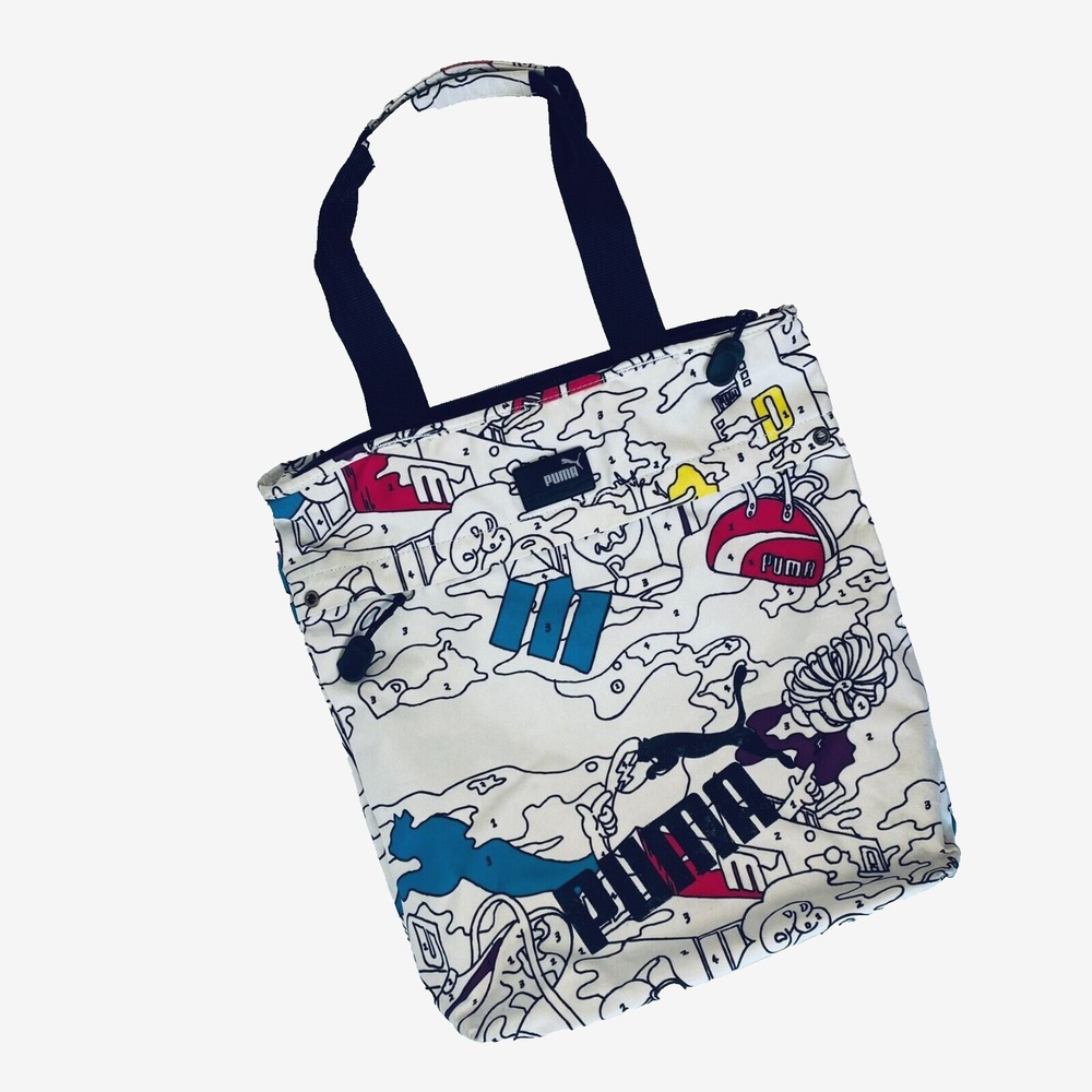 Puma Tote Bag Womens White Multicolor Excellent Paint By Numbers Graphic Canvas